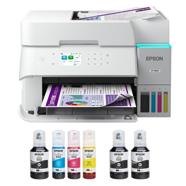 Epson EcoTank ET-3958 Wireless All-in-One Colour Supertank Printer with Two Bonus Black Ink Bottles J3
