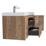 SERA CAPRI Textured Oak Finish Wall-Hung Vanity with Glossy White Polymarble Countertop