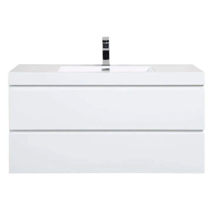 SERA CAPRI Glossy White Wall-Hung Vanity with Glossy White Polymarble Countertop