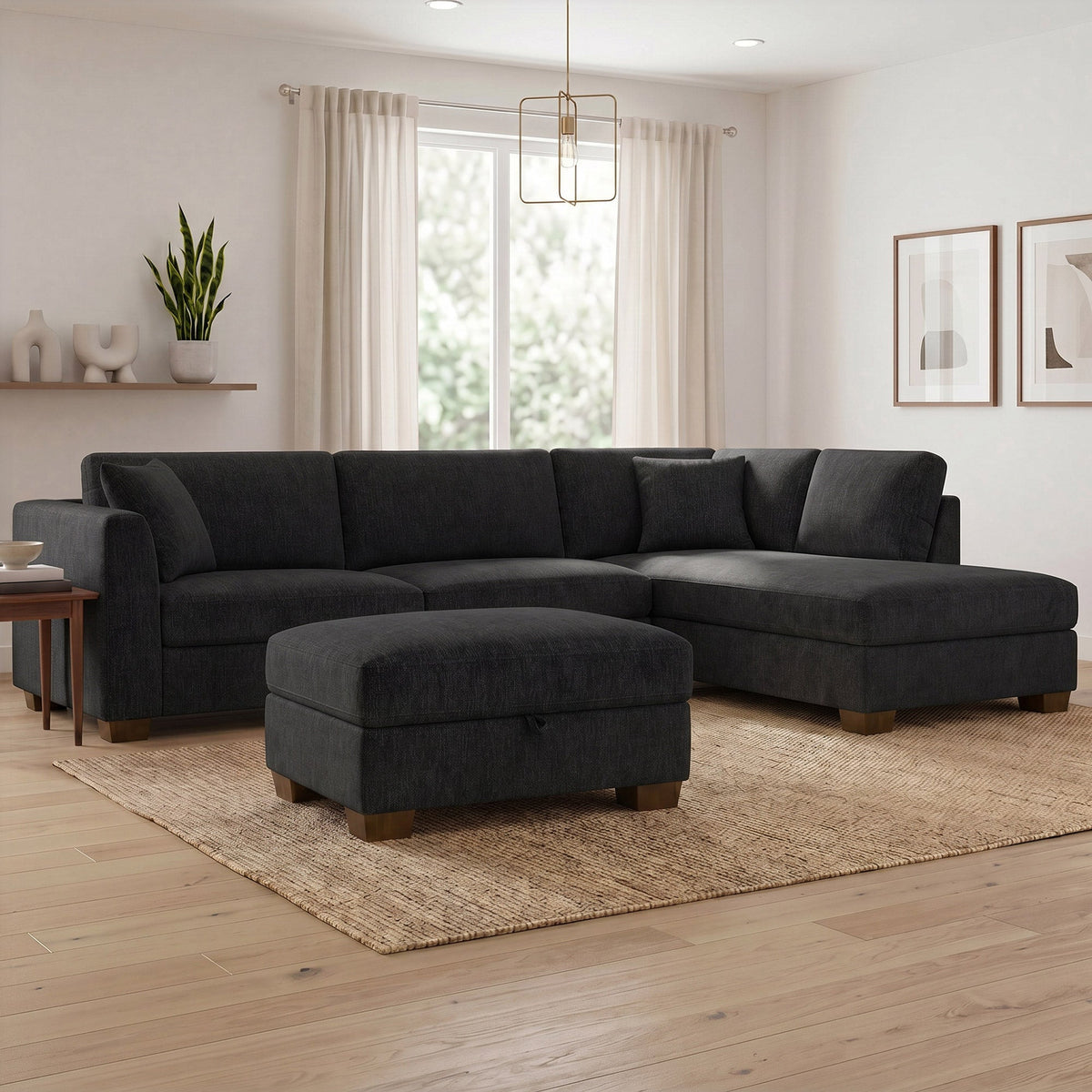 Thomasville Walsen 3-piece Fabric Sectional with Storage Ottoman