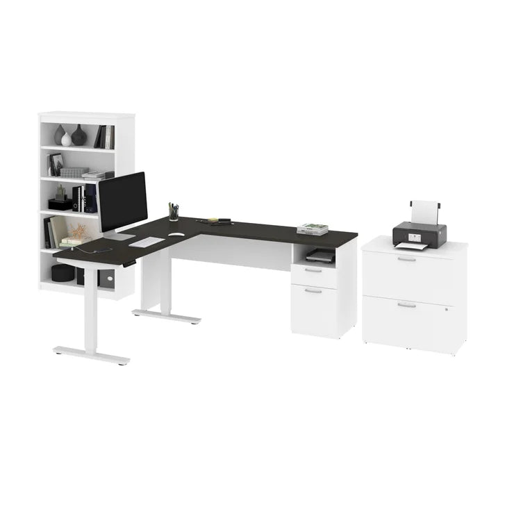 Bestar Upstand 4-piece L-shaped Workstation with Height Adjustable Desk