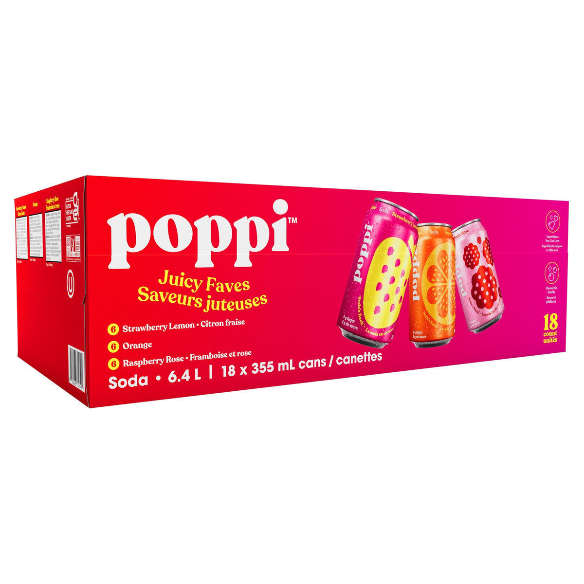 Poppi Juicy Faves Soda Variety Pack, 355 mL 18-pack