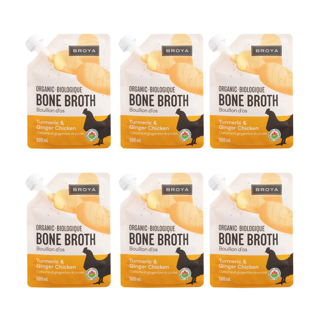 Broya Organic Bone Broth Turmeric & Ginger Chicken, 6 × 500 mL O9