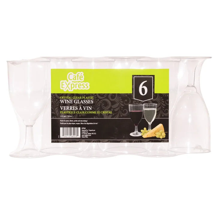 Café Express Crystal Clear Plastic Wine Glasses, 144-count