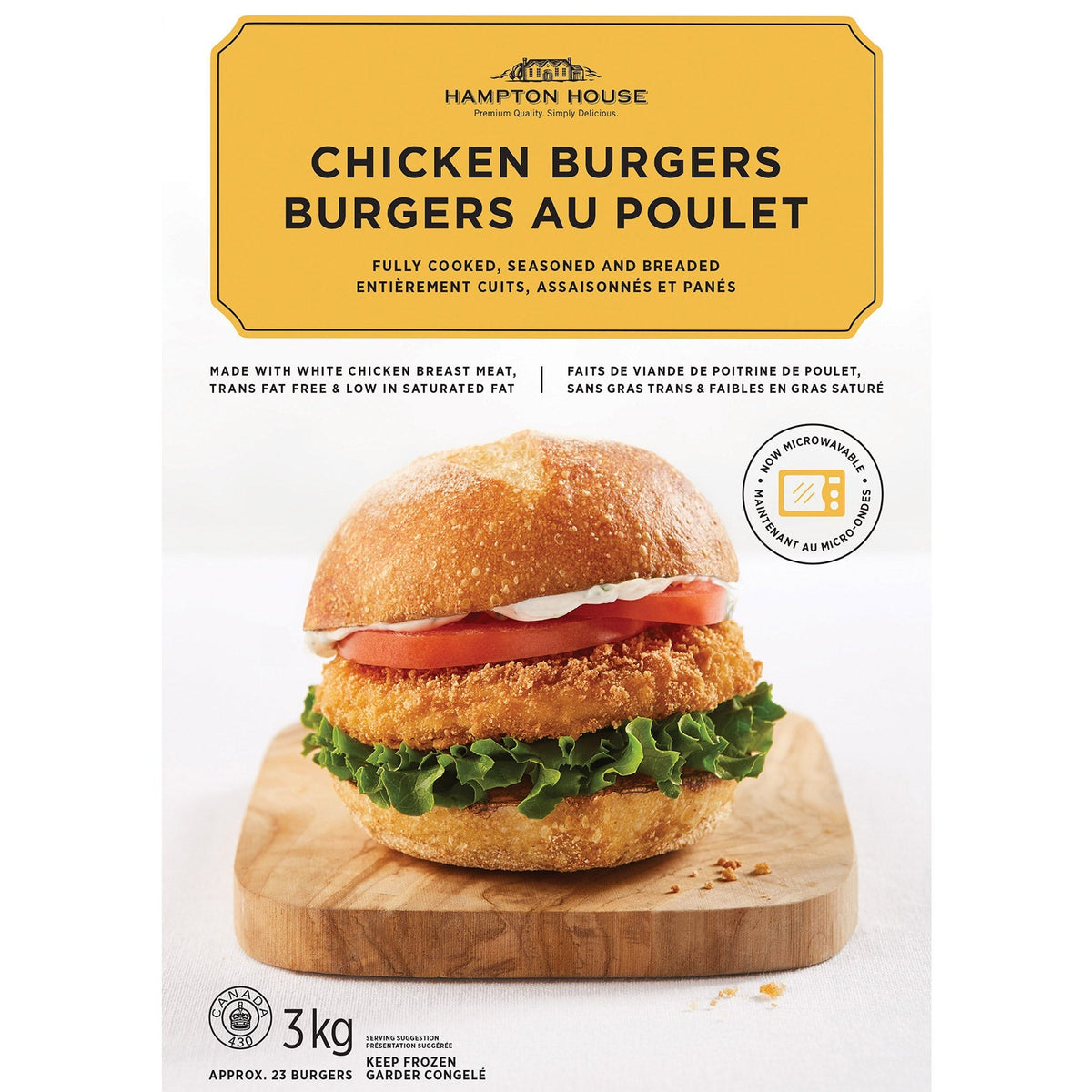 Hampton House Frozen Chicken Burgers, 3 kg