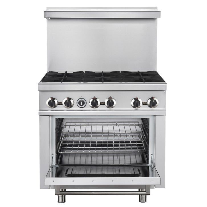 Forno 36 in. 4.65 cu ft. Stainless Steel Gas 6 Burners Commercial Range with Built-In Backsplash