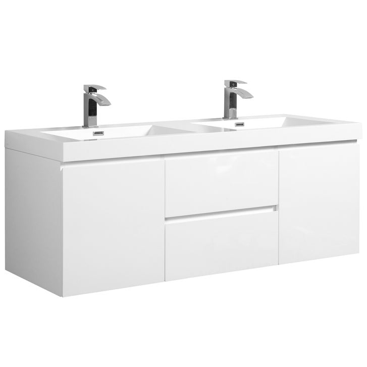 SERA CAPRI Glossy White Wall-Hung Vanity with Glossy White Polymarble Countertop