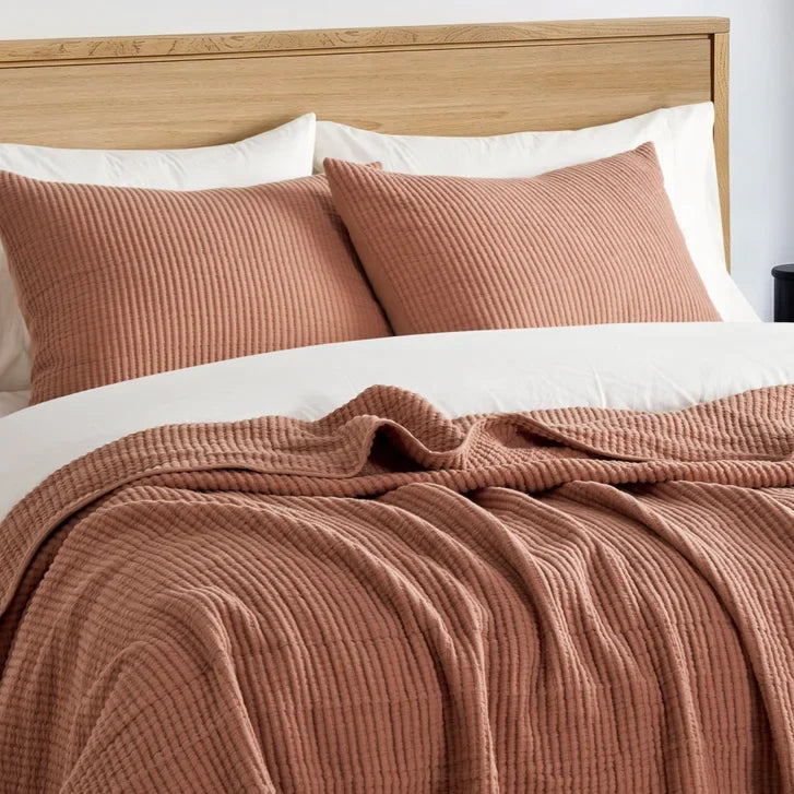 Evergrace Cotton Ribbed Quilted Coverlet Set