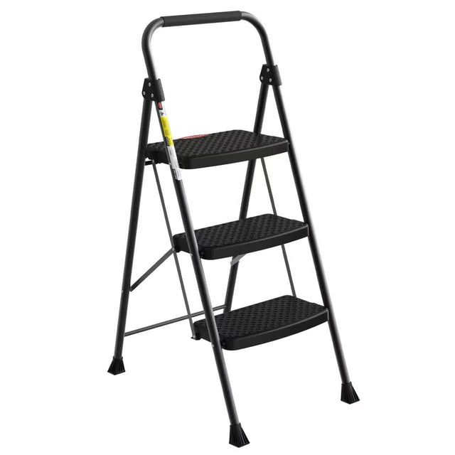 HBtower 3-Step Black Steel Step Stool B4