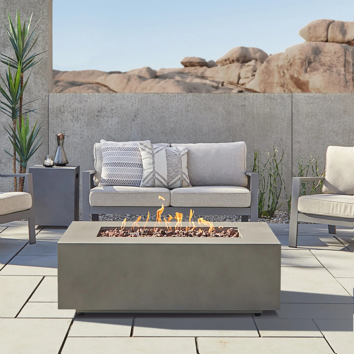 Real Flame Aegean Steel 50 in. Rectangle Fireplace