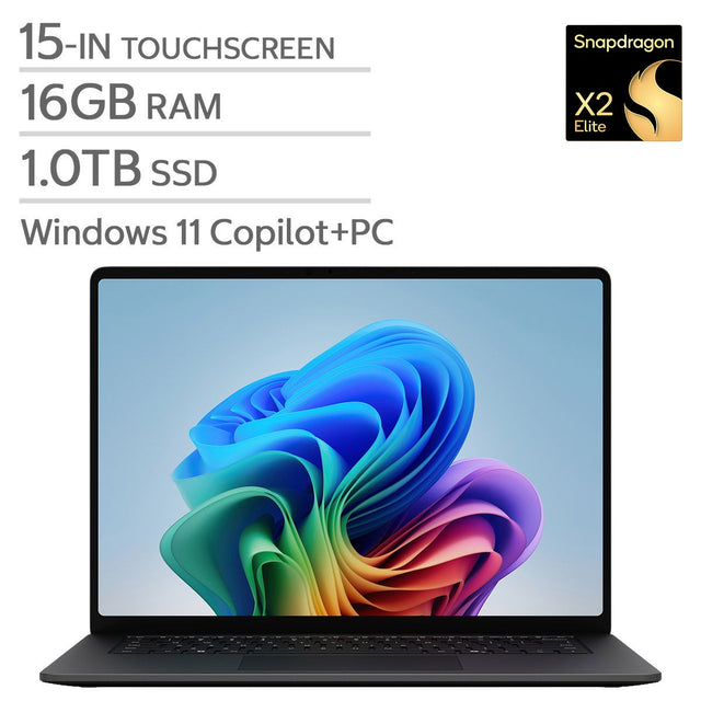Microsoft Surface 15.0-in. Copilot+ PC Touchscreen Laptop, Qualcomm Snapdragon X2 Elite - 16GB RAM, 1 TB SSD - Black J9