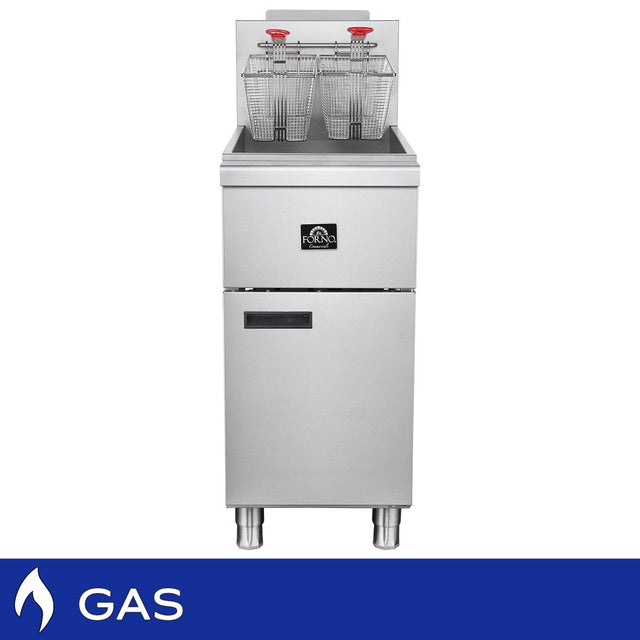 Forno 15.5 in. 40 lb Stainless Steel Natural Gas Commercial Deep Fryer with Twin Baskets O5
