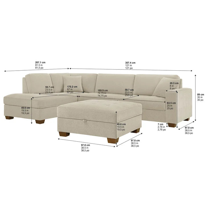 Thomasville Miles 3-piece Left-hand Facing Fabric Sectional with Storage Ottoman