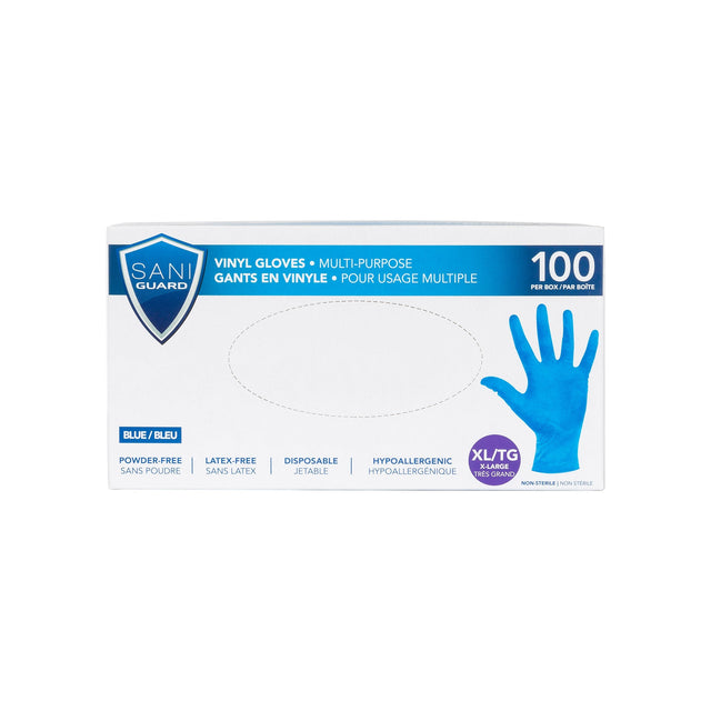 Sani Guard Blue Vinyl Gloves, X-Large, 10-packs of 100 J3