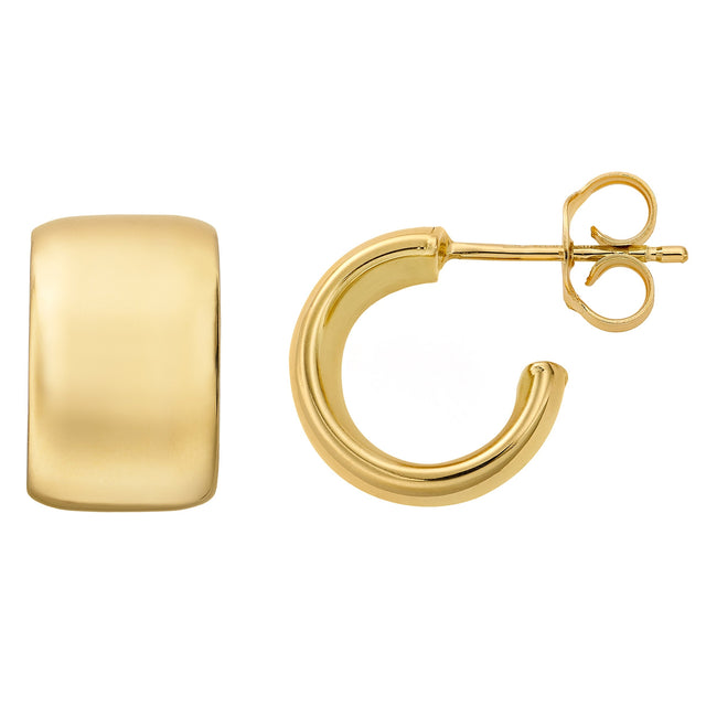 High Polish C-Shaped Hoop Earrings in Yellow Gold Q1