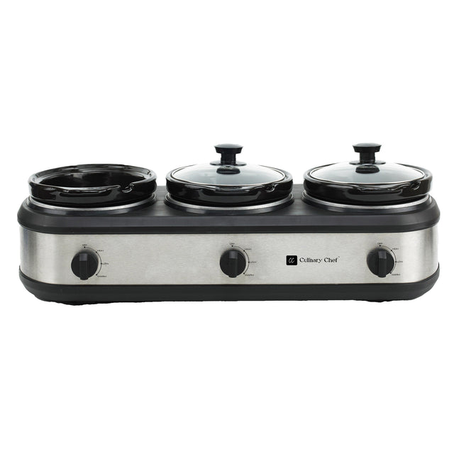 Culinary Chef 3 x 2.37 L (3 x 2.5 qt.) Capacity Triple Slow Cooker, Stainless Steel U4
