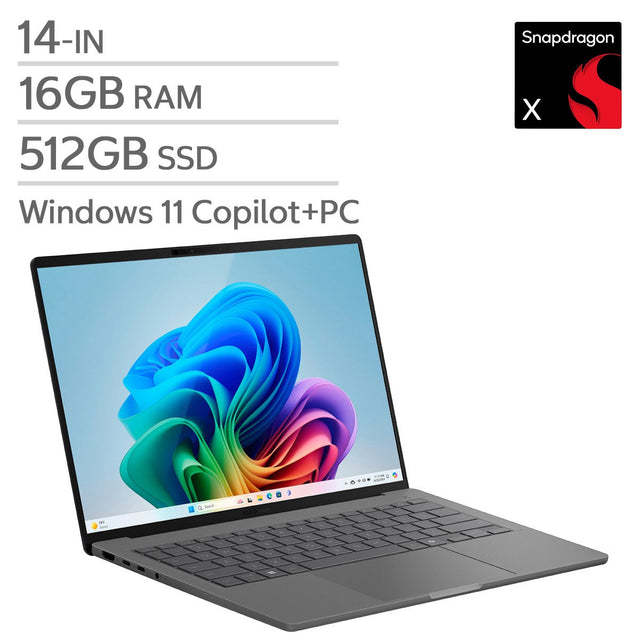 ASUS Zenbook A14 OLED Copilot+ PC 14-in Laptop, Qualcomm Snapdragon X X1-26-100 – 16GB RAM, 512GB SSD, Qualcomm Adreno Y0
