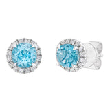 Round Cut Swiss Blue Topaz and Diamond Earrings (0.15 ctw)