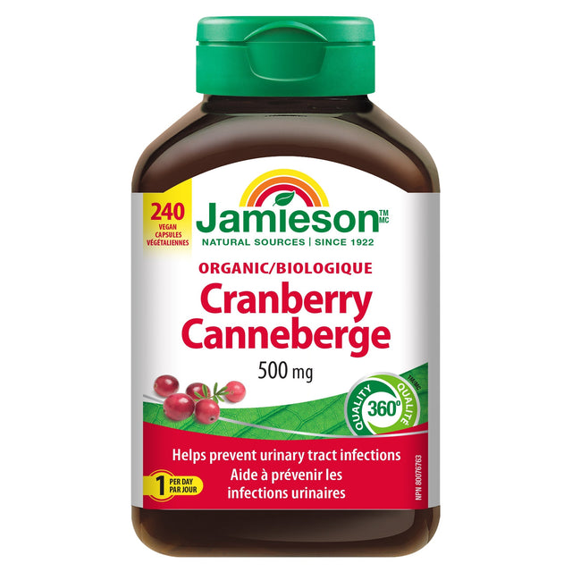 Jamieson - Organic Cranberry 500 mg - 240 Vegan Capsules U9