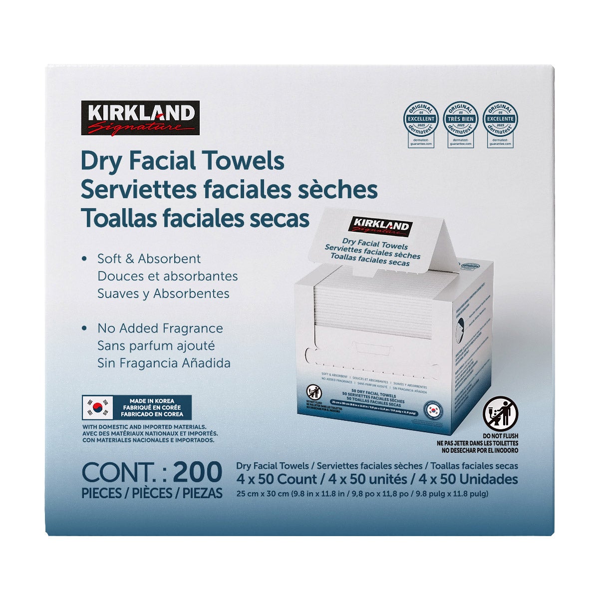Kirkland Signature Dry Facial Towels, 4 x 50-count