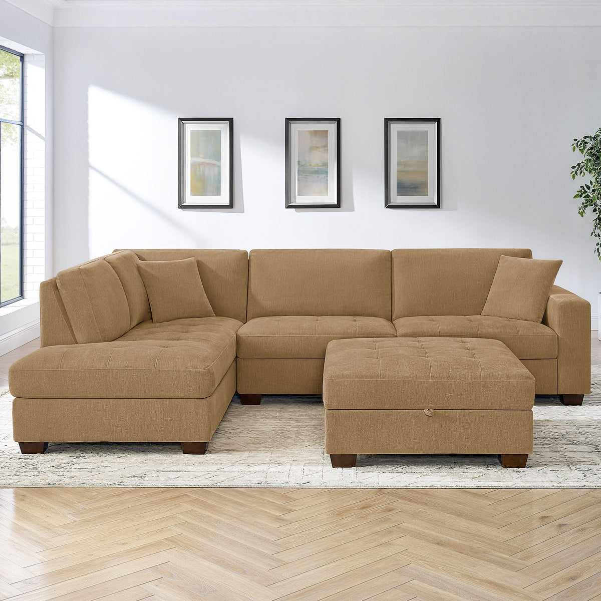 Thomasville Miles 3-piece Left-hand Facing Fabric Sectional with Storage Ottoman