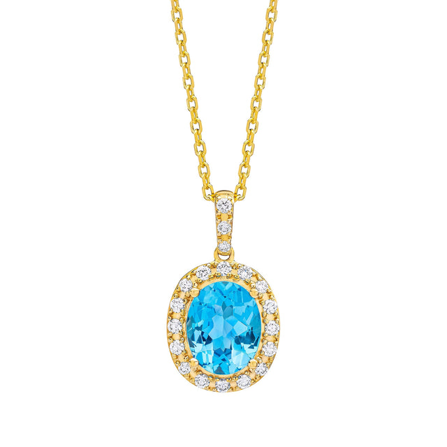 Oval Shaped Blue Topaz and Diamond Pendant (0.25 ctw) Z5