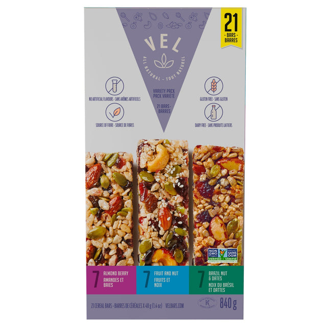 Vel Cereal Bars, Variety Pack, 21 × 40 g A4