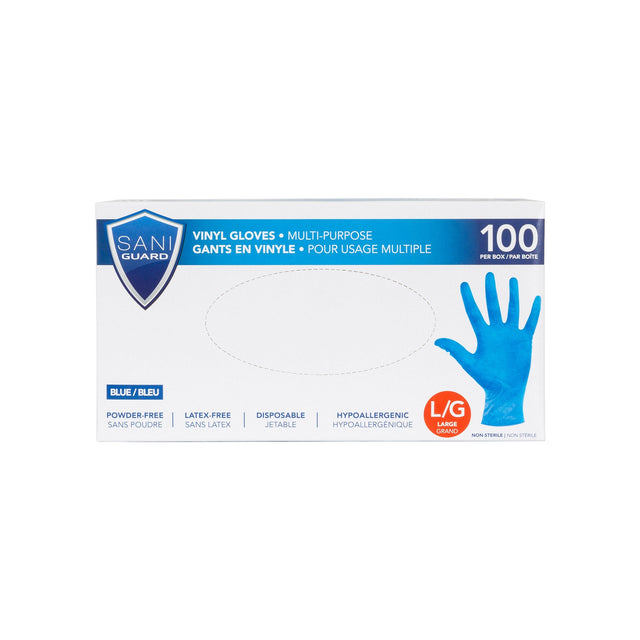 Sani Guard Blue Vinyl Gloves, Large, 10-pack of 100 A6