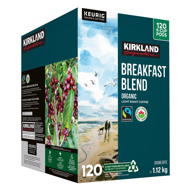 Kirkland Signature Organic Breakfast Blend Fair Trade Coffee K-Cup Pods, 120-count I2