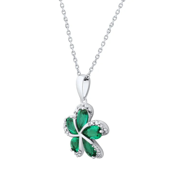 Pear Cut Lab Created Emerald and Diamond Pendant (0.02 ctw)