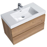 SERA CAPRI Textured Oak Finish Wall-Hung Vanity with Glossy White Polymarble Countertop