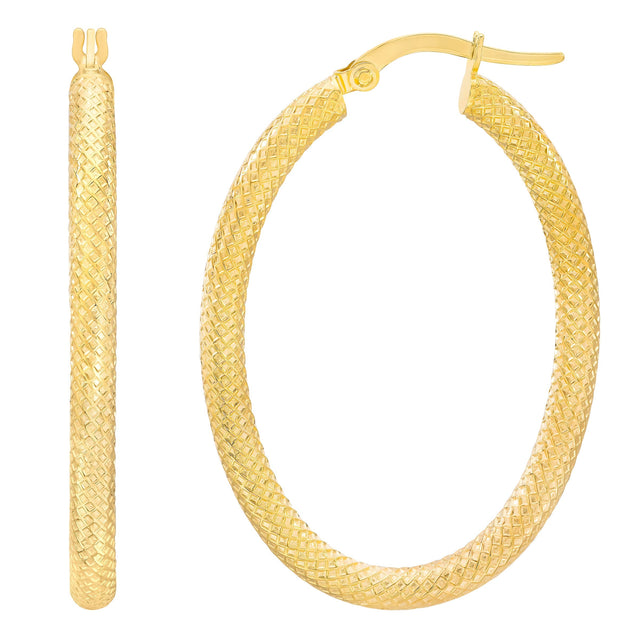 Diamond Cut Oval Hoop Earrings in Yellow Gold H3