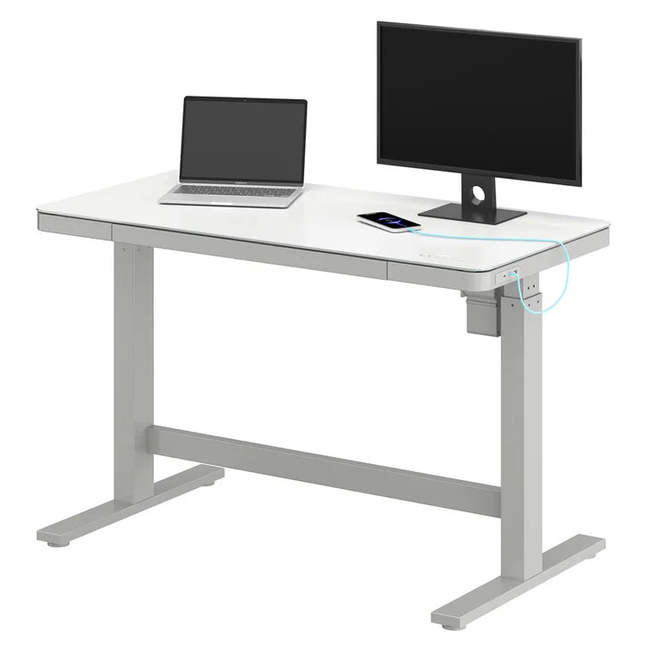 Tresanti Tessa 119.4 cm (47 in.) Adjustable Height Desk with LED Lighting, White