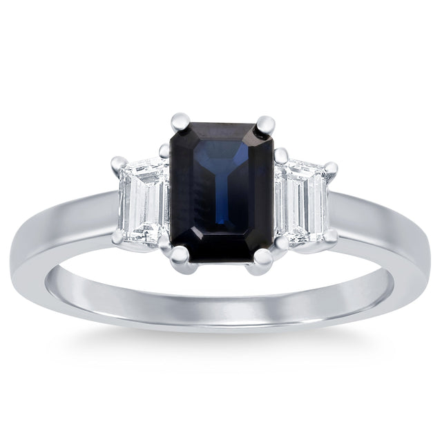 Emerald Cut Sapphire and Diamond Ring (0.43 ctw) G2