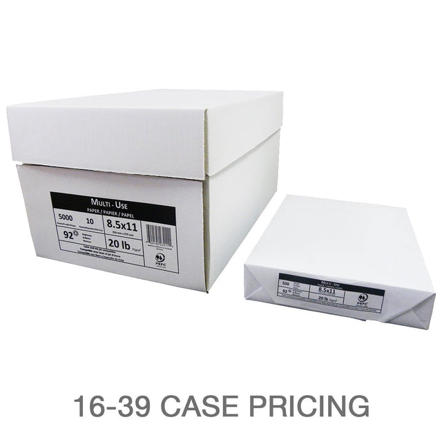 Xerographic Printer Paper, Letter, 8.5 in. x 11 in., 92 Bright, 20 lb, Case Pricing Order of 16 to 39 F1