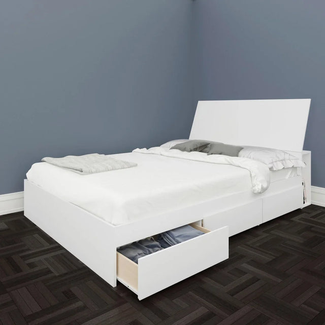 Blvd Modern Double Bed with Storage, White O1