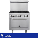 Forno 36 in. 4.65 cu ft. Stainless Steel Gas 6 Burners Commercial Range with Built-In Backsplash