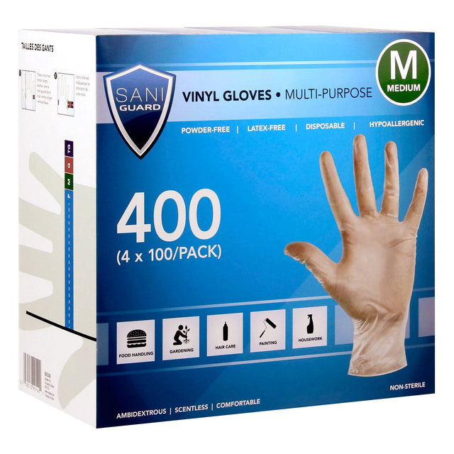 Sani Guard Vinyl Gloves, Medium, 4-pack of 100 X7