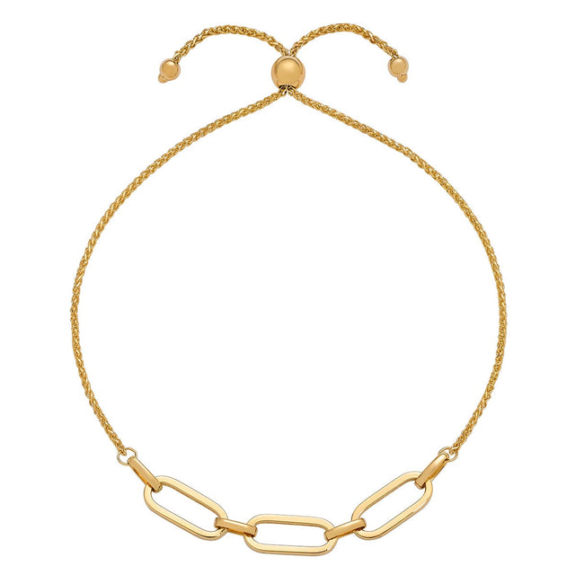 High Polish Bolo Paperclip Bracelet in Yellow Gold A7