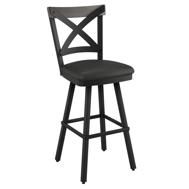Amisco Snyder Swivel Counterstool in Black and Brown Polyurethane Upholstery W6