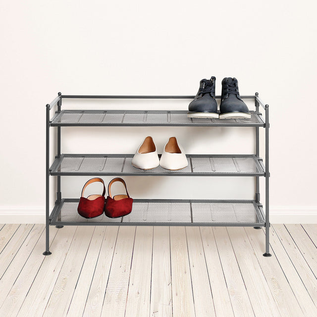 Seville Classics 3-Tier Stackable Sturdy Steel Mesh Utility Shoe Rack I3