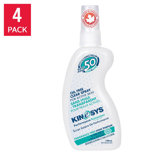 KINeSYS Fragrance-free Sunscreen Spray SPF 50, 4 x 120 mL I1