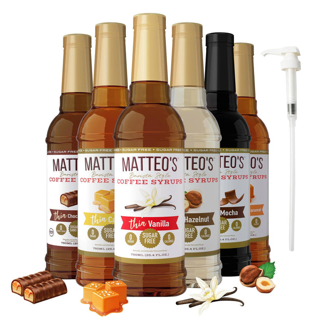 Matteo's Sugar-Free Coffee Syrup Variety Pack, 6 × 750 mL + 1 pump C8