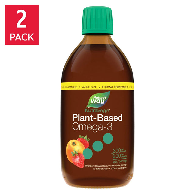 NutraVege Plant Based Liquid Omega-3, Strawberry-Orange Flavour, 500 mL, 2-pack I6