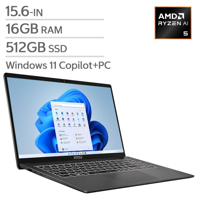 MSI Modern A15 AI+ Copilot+ PC 15.6-in Laptop, AMD Ryzen AI 5 330 - 16GB RAM, 512GB SSD S5