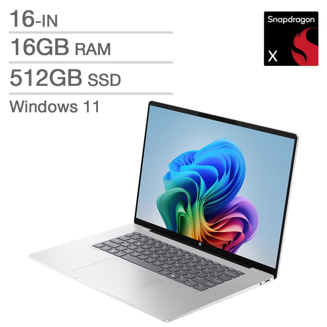 HP OmniBook 5 16-in OLED Copilot+ Laptop, Snapdragon X X1-26-100, 16 GB RAM, 512 GB SSD, Qualcomm Adreno Graphics H9