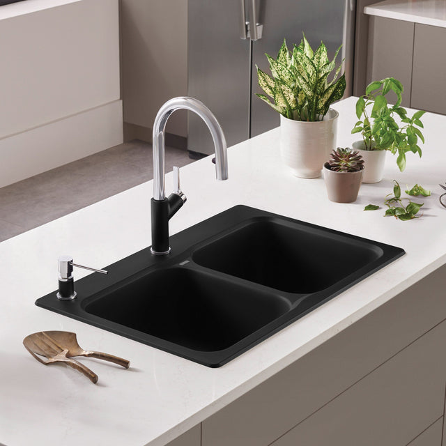 Blanco Vision 31.5 in. Double Bowl Dual Mount SILGRANIT Kitchen Sink A8