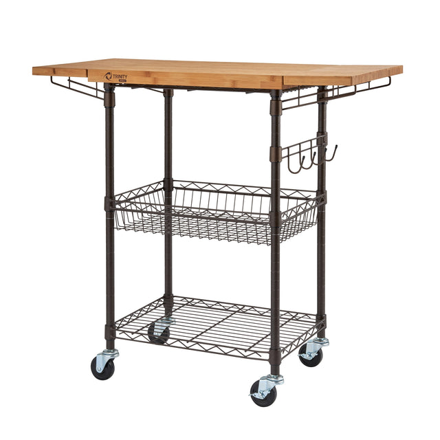 Trinity Pro Storage Expandable Bamboo Kitchen Cart B0