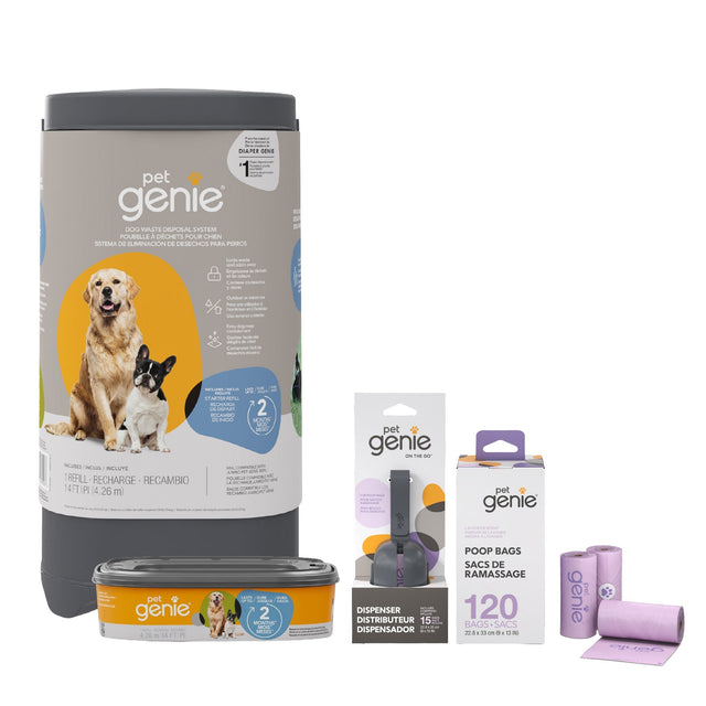 Pet Genie Dog Waste Pail Bundle with 120 Bags and Dispenser V1