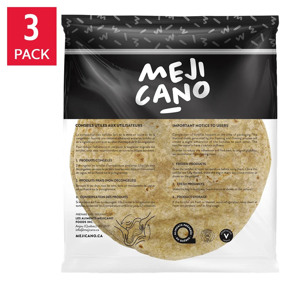 Mejicano 12" Whole Wheat Tortillas, 3 × 10-count